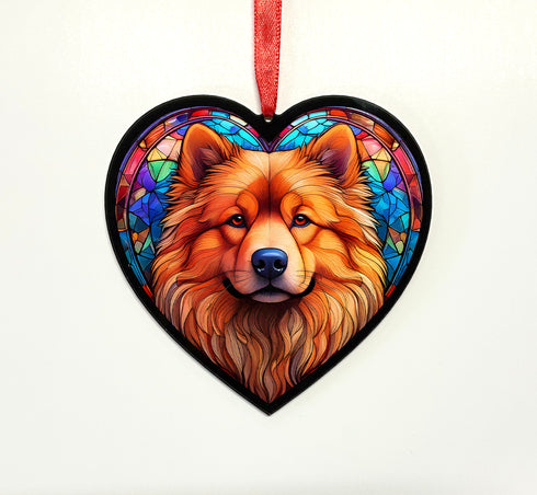 Chow Chow Stained Glass Effect Heart Suncatcher